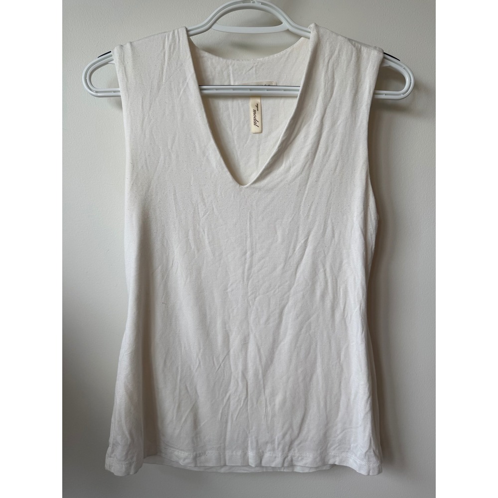 Final Touch Womens Ivory Rayon Modal V-Neck Tank Top Size M Made in USA